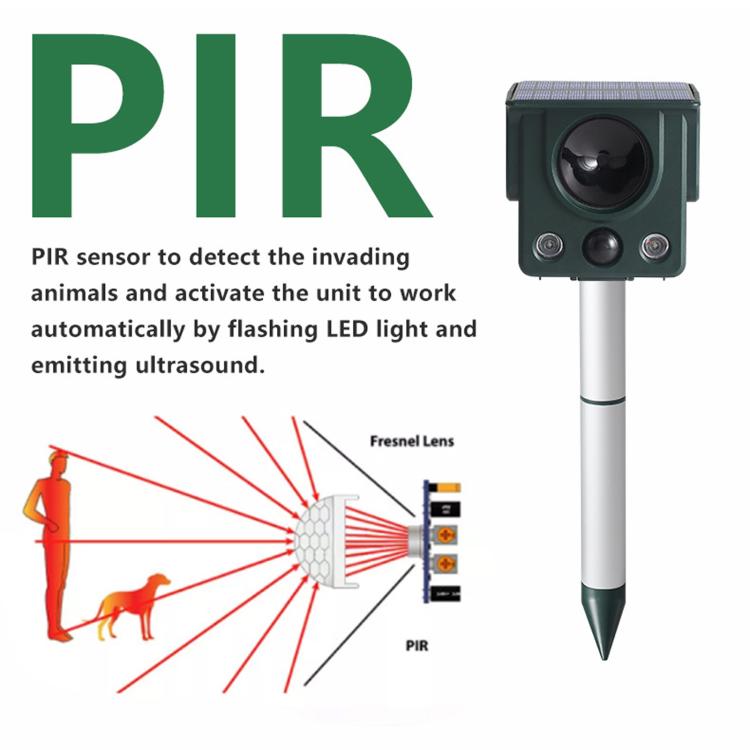 Infrared Sensor LED Strobe Ultrasonic Solar-Powered Animal Repellent - SJZ058