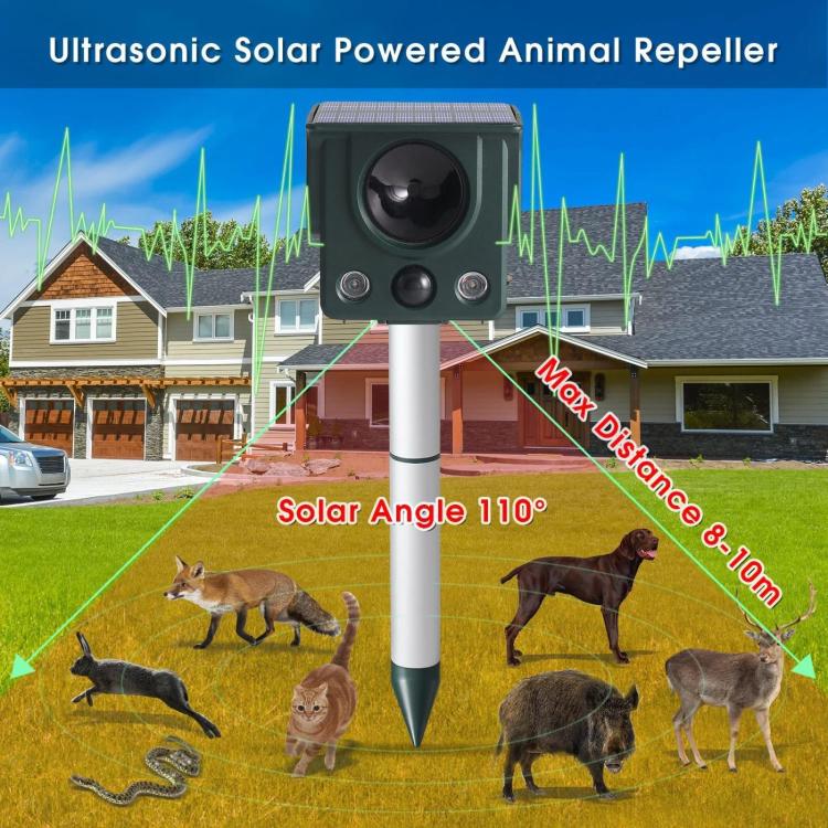Infrared Sensor LED Strobe Ultrasonic Solar-Powered Animal Repellent - SJZ058