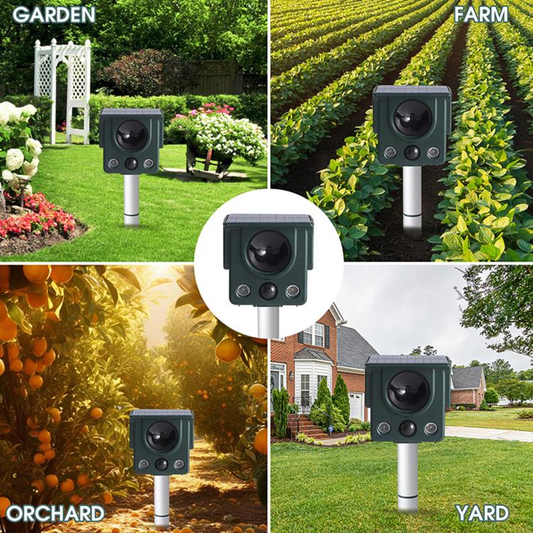 Infrared Sensor LED Strobe Ultrasonic Solar-Powered Animal Repellent - SJZ058