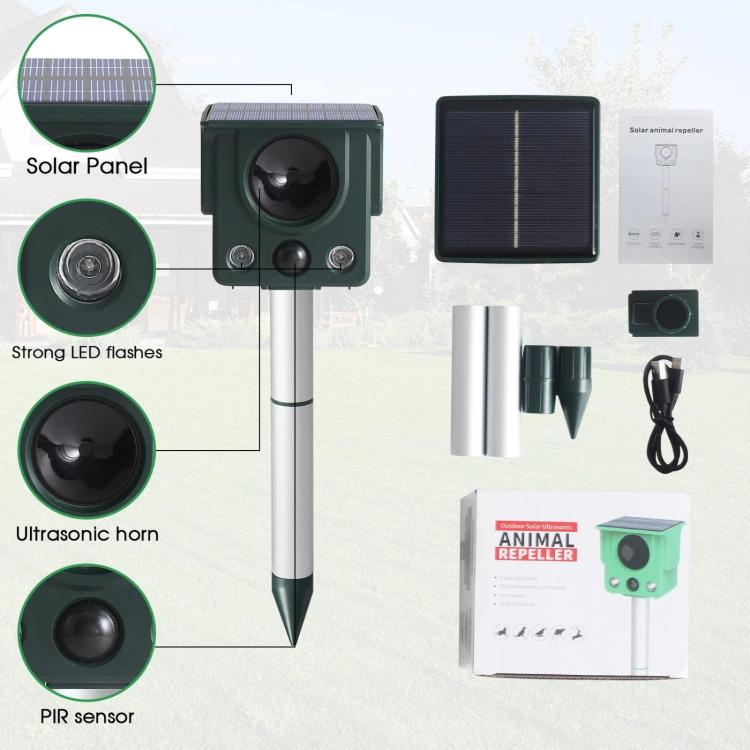 Infrared Sensor LED Strobe Ultrasonic Solar-Powered Animal Repellent - SJZ058