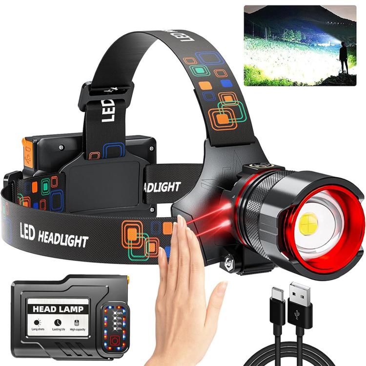 H622 High?Brightness Zoomable Motion-Sensor Headlamp, Long?Lasting Rechargeable LED Headlight For Outdoor Night Fishing, Spec: XH-P50 25W 6000mAh