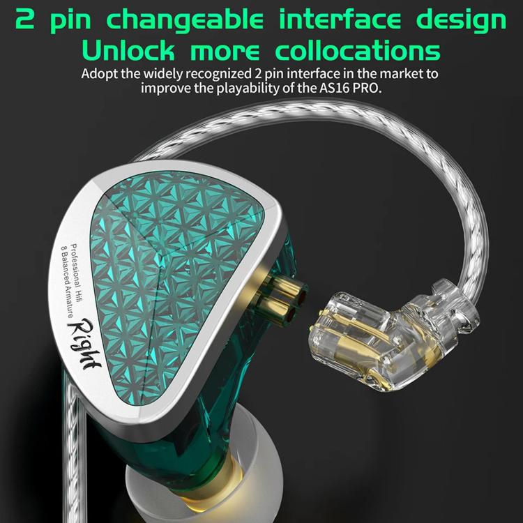 KZ-AS16 PRO 8-Driver Pure Balanced Armature In-Ear 1.2m Wired Earphones, Color: Green Standard