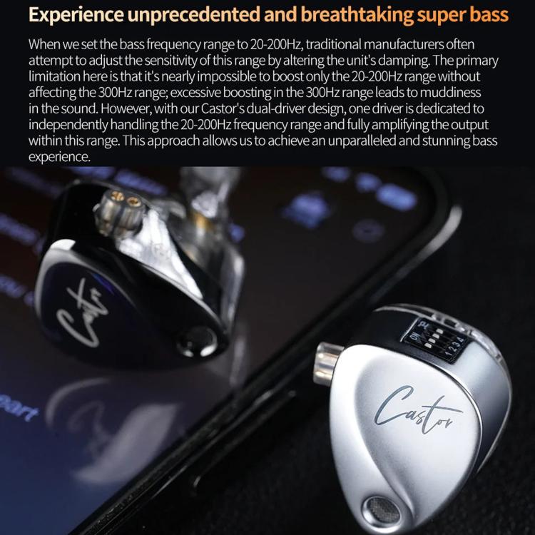 KZ-Castor Adjustable Dual-Driver In-Ear 1.2m Wired Earphones, Spec: With Mic