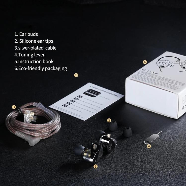 KZ-Castor Adjustable Dual-Driver In-Ear 1.2m Wired Earphones, Spec: No Mic