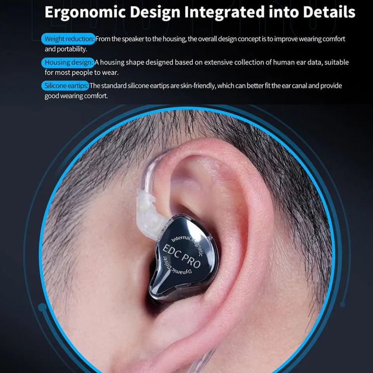 KZ EDC PRO Detachable Dynamic Driver Deep Bass Hi-Fi In-Ear High-Resolution 1.2m Wired Music Earphones, Spec: With Mic