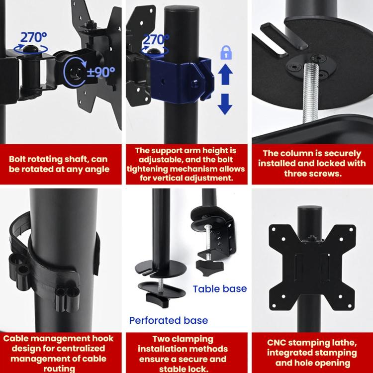 10-32 Inch Computer Monitor Height-Adjustable Swivel Desktop Stand - ZX-MT010