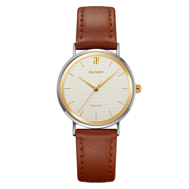SKMEI 2568 Simple Leather Strap Women Watch 30m Water-Resistant Quartz Watch