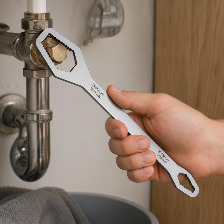 8-24mm Universal Double-Ended Wrench Self-Tightening Torx Wrench Adjustable Spanner Tool For Auto, Plumbing, Bicycle & Home Repair - Silver