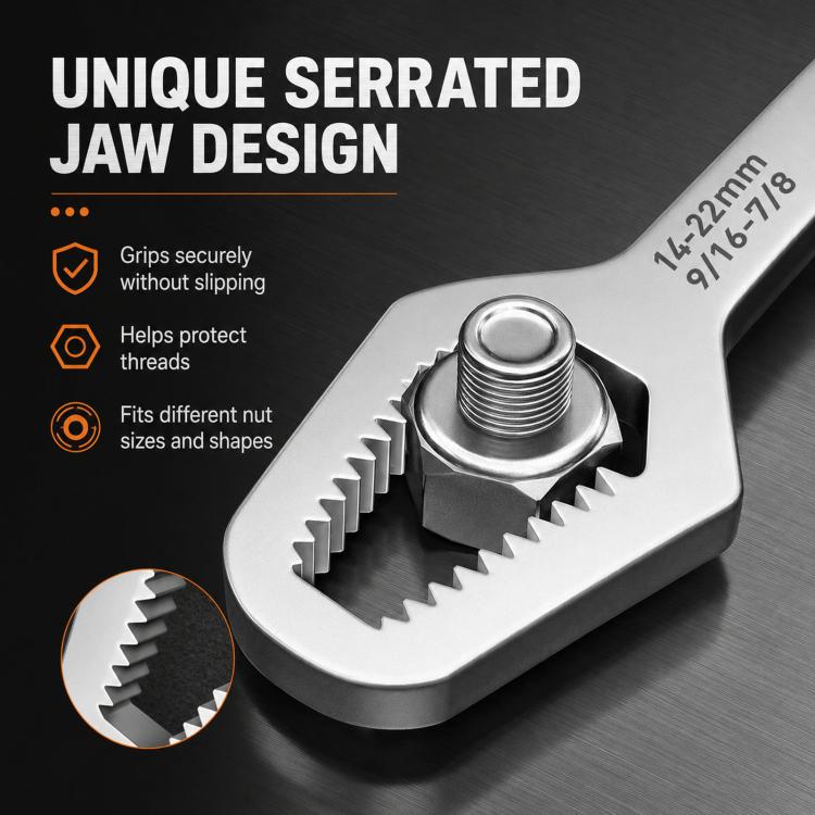 8-24mm Universal Double-Ended Wrench Self-Tightening Torx Wrench Adjustable Spanner Tool For Auto, Plumbing, Bicycle & Home Repair - Silver