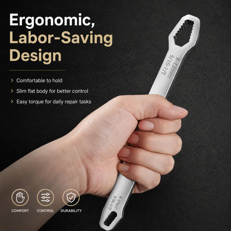 8-24mm Universal Double-Ended Wrench Self-Tightening Torx Wrench Adjustable Spanner Tool For Auto, Plumbing, Bicycle & Home Repair - Silver