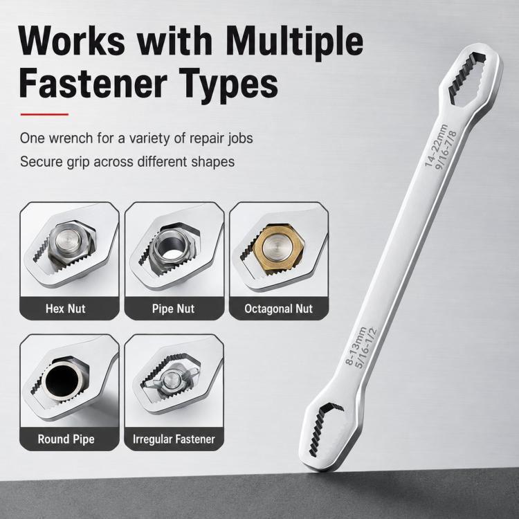 8-24mm Universal Double-Ended Wrench Self-Tightening Torx Wrench Adjustable Spanner Tool For Auto, Plumbing, Bicycle & Home Repair - Silver
