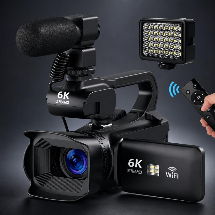64MP 6K 18X Digital Zoom Camcorder Video Camera With 4-Inch Touch Screen, Microphone & LED Light 128G