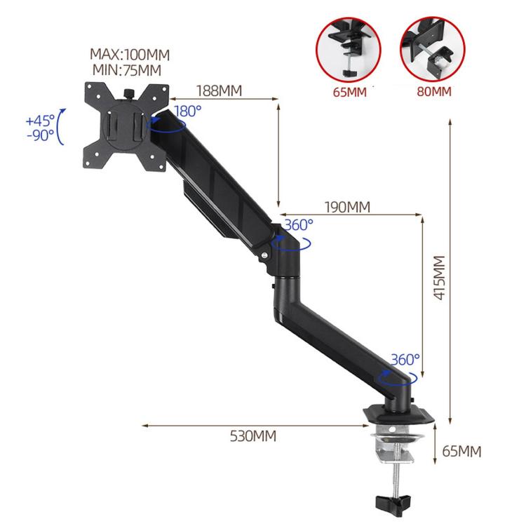 10-32 Inch Monitor Cylinder Spring Cantilever Desktop Height-Adjustable Bracket - DY-01
