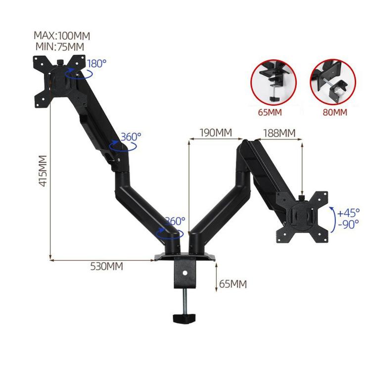 32-Inch Pneumatic Arm Dual-Screen Height-Adjustable Computer Monitor Stand - DY-02