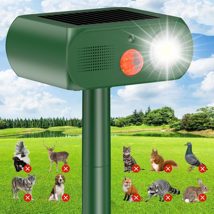 Solar Animal Repeller Outdoor Ultrasonic Cat Deterrent Yard with PIR Motion Sensor 4 Modes Ultrasonic Bird Deterrent Garden Dog Repeller with LED Flashing Light - Green