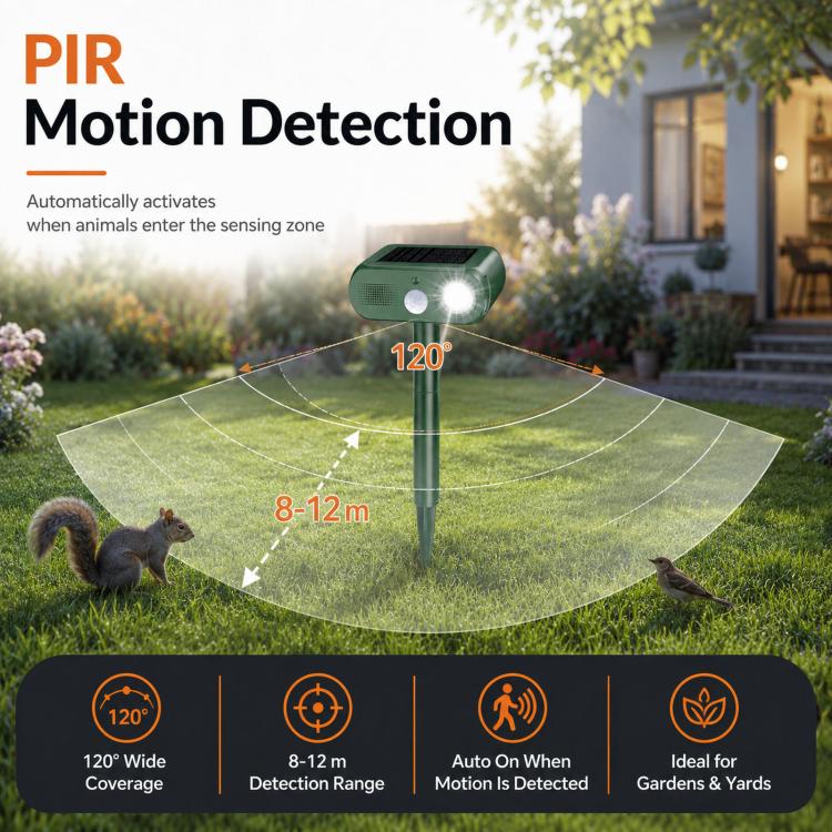 Solar Animal Repeller Outdoor Ultrasonic Cat Deterrent Yard with PIR Motion Sensor 4 Modes Ultrasonic Bird Deterrent Garden Dog Repeller with LED Flashing Light - Green
