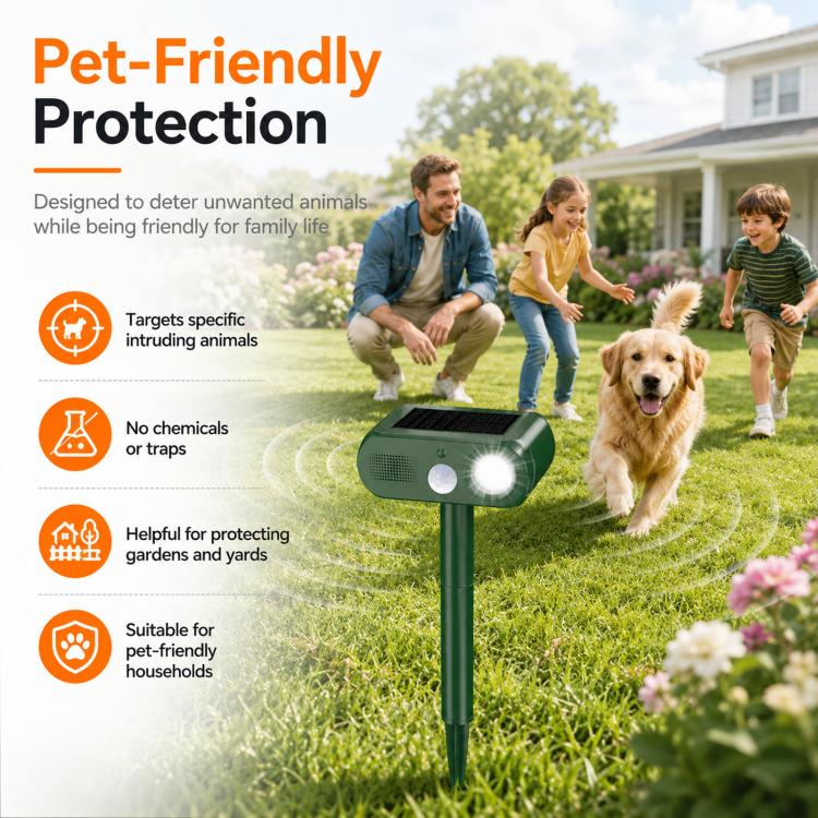 Solar Animal Repeller Outdoor Ultrasonic Cat Deterrent Yard with PIR Motion Sensor 4 Modes Ultrasonic Bird Deterrent Garden Dog Repeller with LED Flashing Light - Green