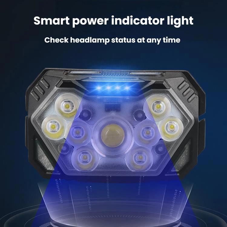GY26 9LED Smart Motion-Sensor Headlamp, Outdoor COB Red Warning Waterproof Night Fishing Light, Style: Battery