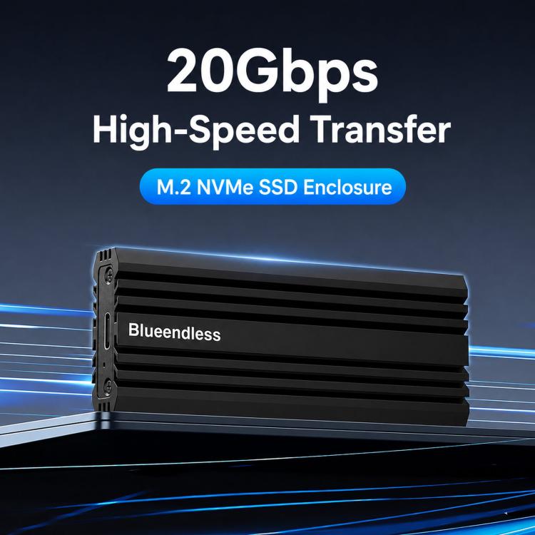 Blueendless M6NA 20Gbps M.2 NVMe SSD Enclosure, USB 3.2 Gen 2x2 Type-C External Hard Drive Case, Aluminum Case For 2230/2242/2260/2280 Up To 8TB - Black