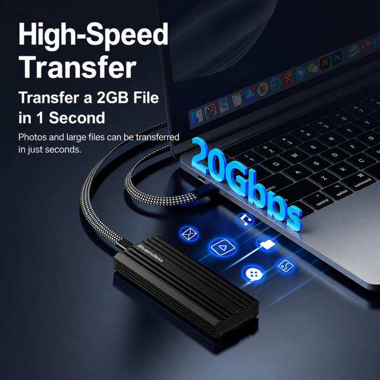 Blueendless M6NA 20Gbps M.2 NVMe SSD Enclosure, USB 3.2 Gen 2x2 Type-C External Hard Drive Case, Aluminum Case For 2230/2242/2260/2280 Up To 8TB - Black