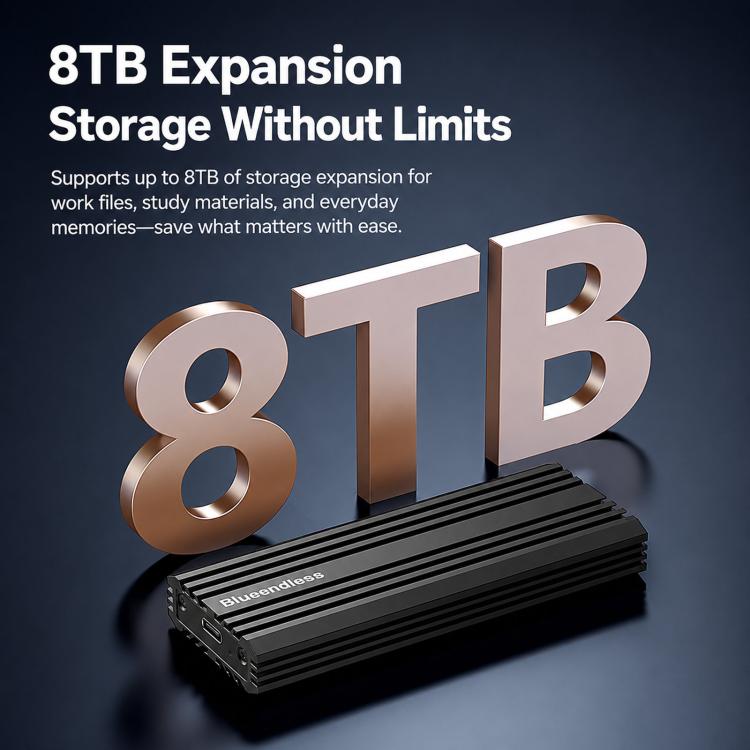 Blueendless M6NA 20Gbps M.2 NVMe SSD Enclosure, USB 3.2 Gen 2x2 Type-C External Hard Drive Case, Aluminum Case For 2230/2242/2260/2280 Up To 8TB - Black