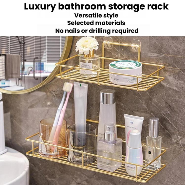 Iron Bathroom Storage Rack, Drill-Free Wall-Mounted Toilet Organizer, Size: Small