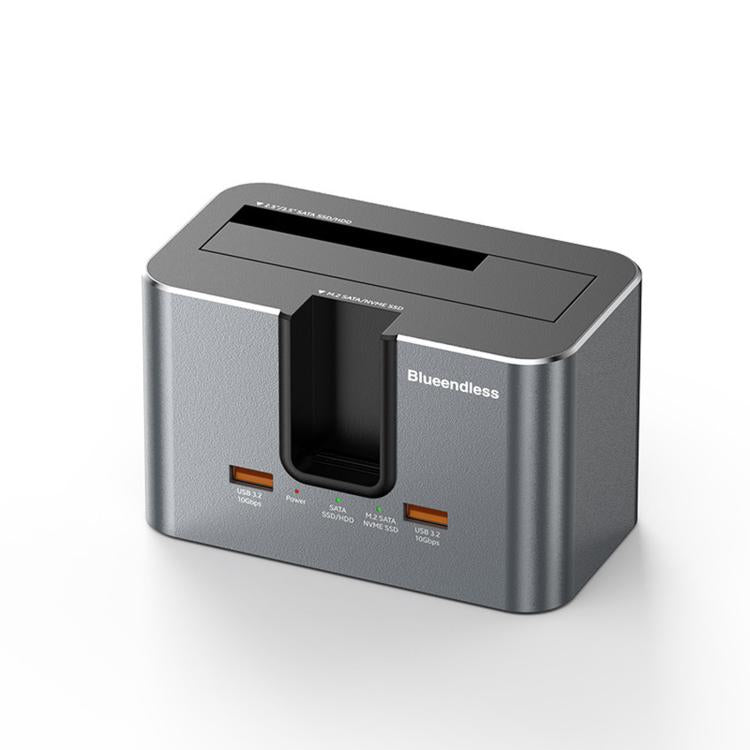 Blueendless HD01SN Dual Bay Docking Station For M.2 NVMe/SATA SSD And 2.5/3.5 SATA HDD, 10Gbps Multi-Drive Reader With 2 USB Hub Ports, Support 28TB US Plug