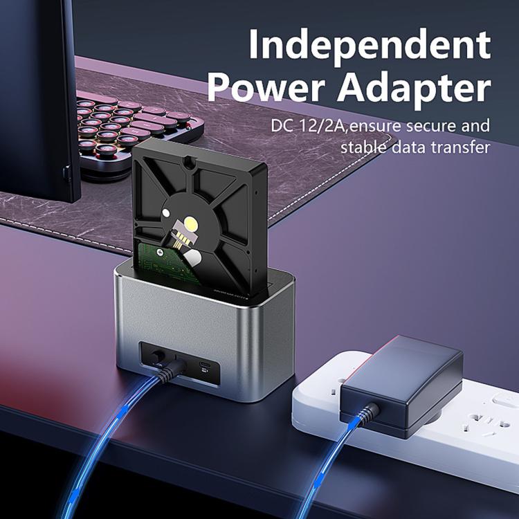 Blueendless HD01SN Dual Bay Docking Station For M.2 NVMe/SATA SSD And 2.5/3.5 SATA HDD, 10Gbps Multi-Drive Reader With 2 USB Hub Ports, Support 28TB EU Plug