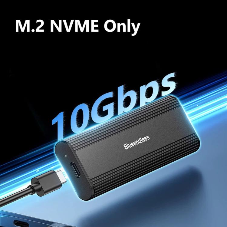 Blueendless 2821N M.2 NVME  SSD Enclosure 10Gbps Aluminum USB-C 3.2 Solid State Drives, Supports Max 8TB