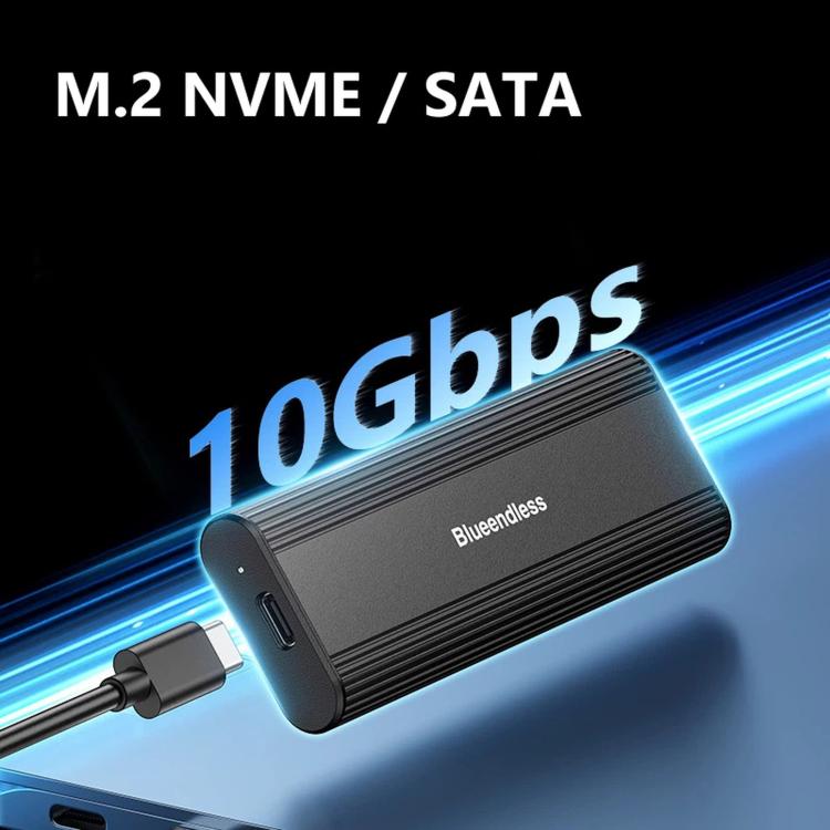 Blueendless 2821SN M.2 NVME / SATA  SSD Enclosure 10Gbps Aluminum USB-C 3.2 Solid State Drives, Supports Max 8TB