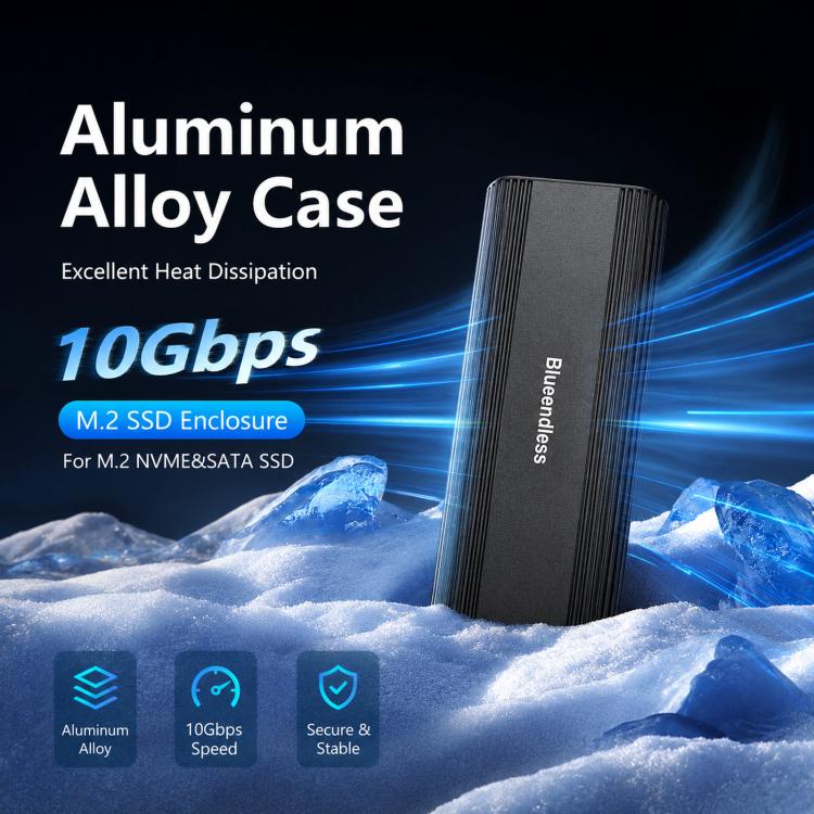 Blueendless 2821N M.2 NVME  SSD Enclosure 10Gbps Aluminum USB-C 3.2 Solid State Drives, Supports Max 8TB