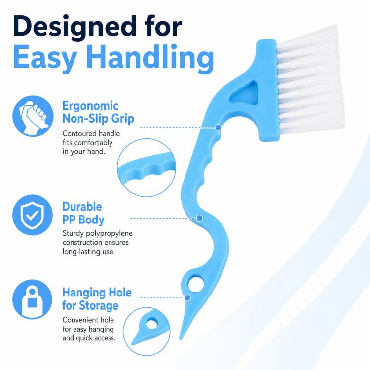 Window Track Cleaning Brush Swan-Neck Crevice Brush with Built-in Scraper, Hand-Held Groove Gap Cleaning Tools - Blue