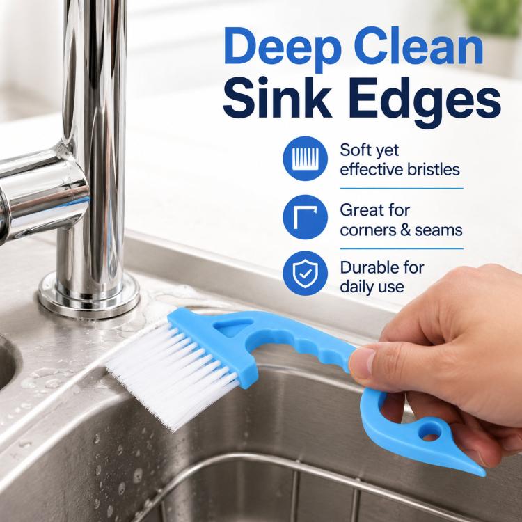 Window Track Cleaning Brush Swan-Neck Crevice Brush with Built-in Scraper, Hand-Held Groove Gap Cleaning Tools - Blue