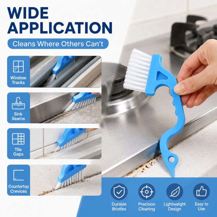 Window Track Cleaning Brush Swan-Neck Crevice Brush with Built-in Scraper, Hand-Held Groove Gap Cleaning Tools - Blue
