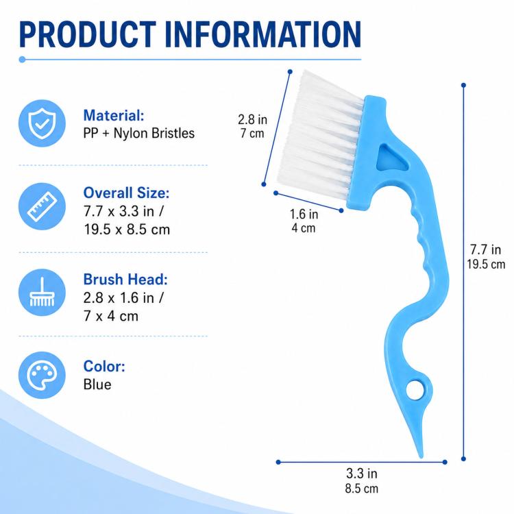 Window Track Cleaning Brush Swan-Neck Crevice Brush with Built-in Scraper, Hand-Held Groove Gap Cleaning Tools - Blue