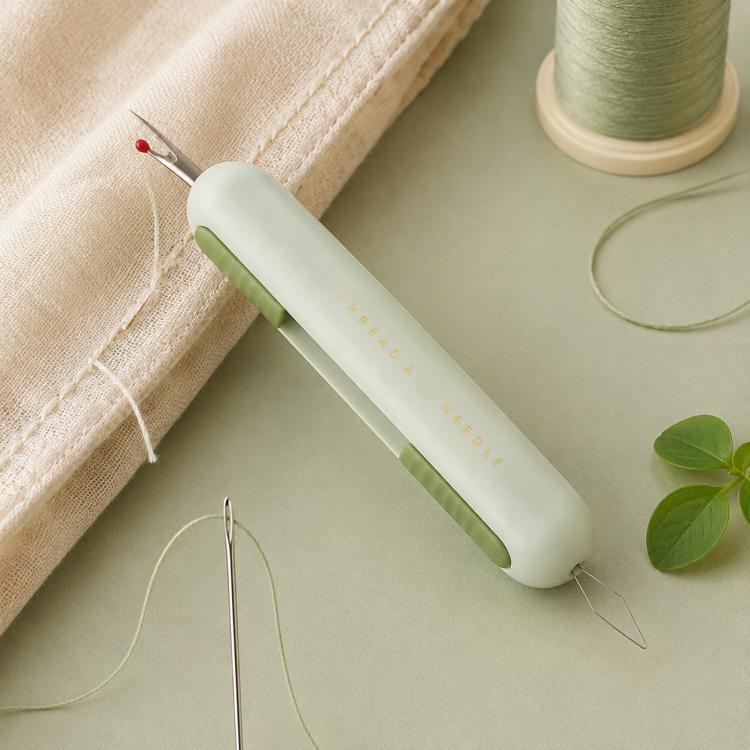 2-in-1 Seam Ripper and Needle Threader, Retractable Stitch Remover Tool for Hand Sewing, Double-Headed Threader & Seam Cutter - Green