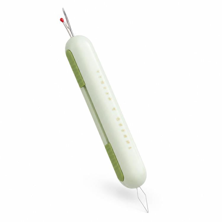 2-in-1 Seam Ripper and Needle Threader, Retractable Stitch Remover Tool for Hand Sewing, Double-Headed Threader & Seam Cutter - Green
