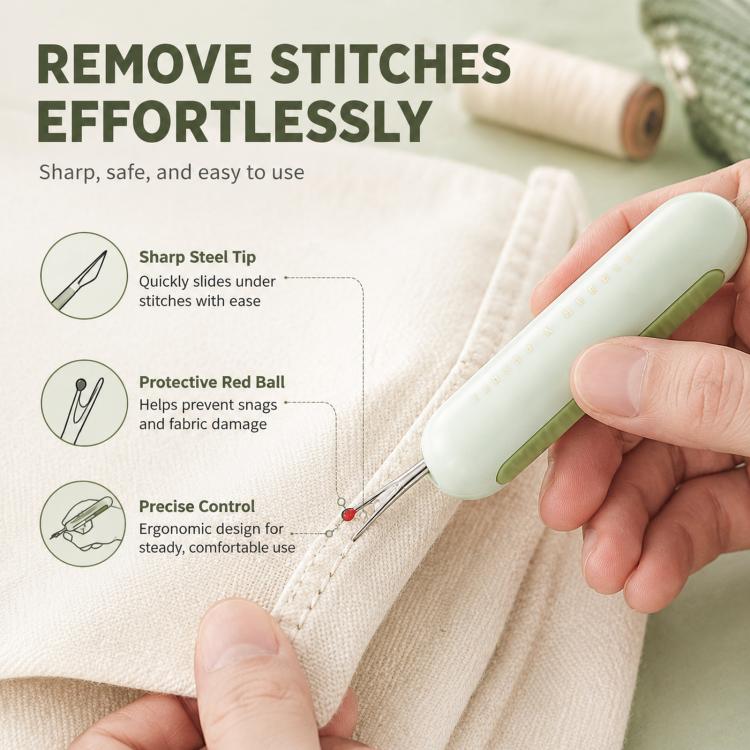 2-in-1 Seam Ripper and Needle Threader, Retractable Stitch Remover Tool for Hand Sewing, Double-Headed Threader & Seam Cutter - Green