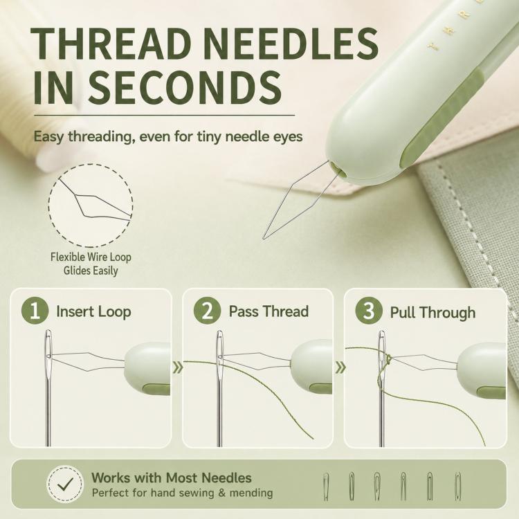 2-in-1 Seam Ripper and Needle Threader, Retractable Stitch Remover Tool for Hand Sewing, Double-Headed Threader & Seam Cutter - Green