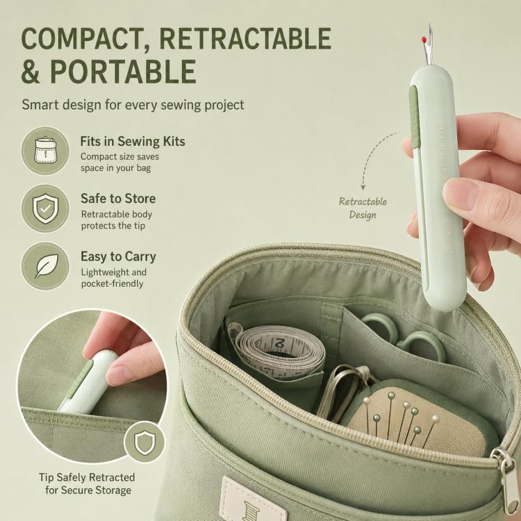 2-in-1 Seam Ripper and Needle Threader, Retractable Stitch Remover Tool for Hand Sewing, Double-Headed Threader & Seam Cutter - Green
