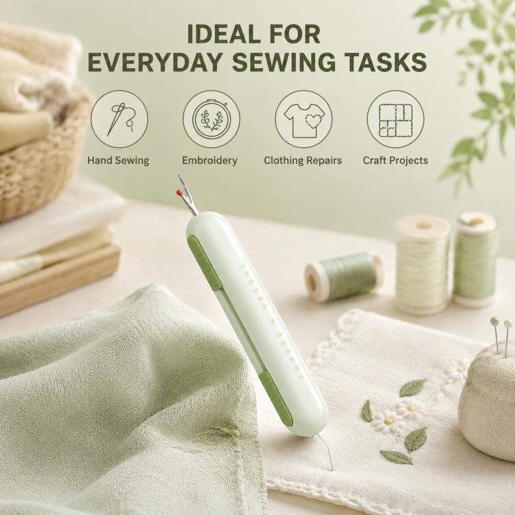 2-in-1 Seam Ripper and Needle Threader, Retractable Stitch Remover Tool for Hand Sewing, Double-Headed Threader & Seam Cutter - Green