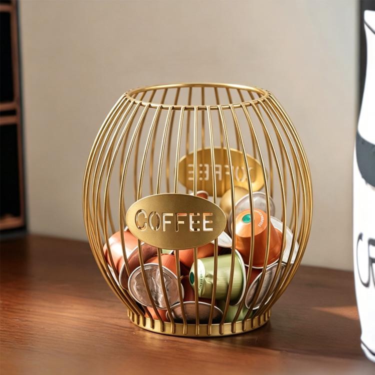Iron Coffee Capsule Storage Rack, Open Display Stand For Coffee Shop Counter, Spec: Medium Gold