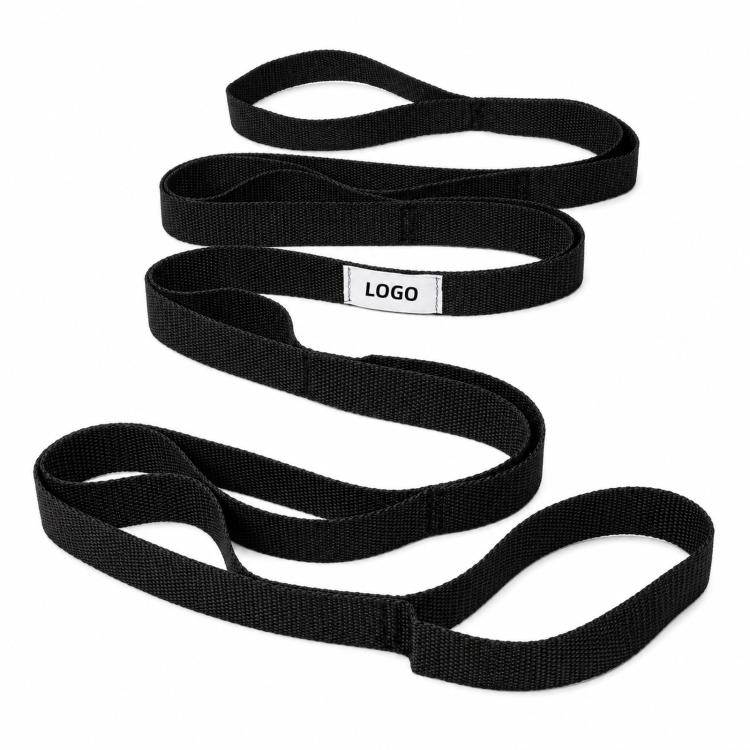 74.8-inch 10-Loop Yoga Stretch Strap Non-Elastic Stretching Strap for Physical Therapy, Hamstring Stretching, Pilates - Black