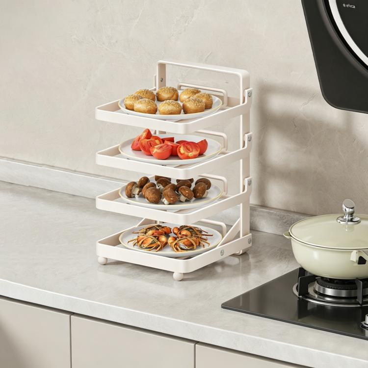 Multi-Tier Kitchen Food Preparation Rack Foldable Storage Rack, Color: White 4-layer Desktop