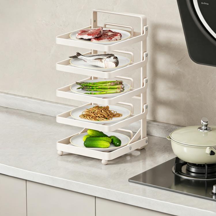 Multi-Tier Kitchen Food Preparation Rack Foldable Storage Rack, Color: White 5-layer Desktop