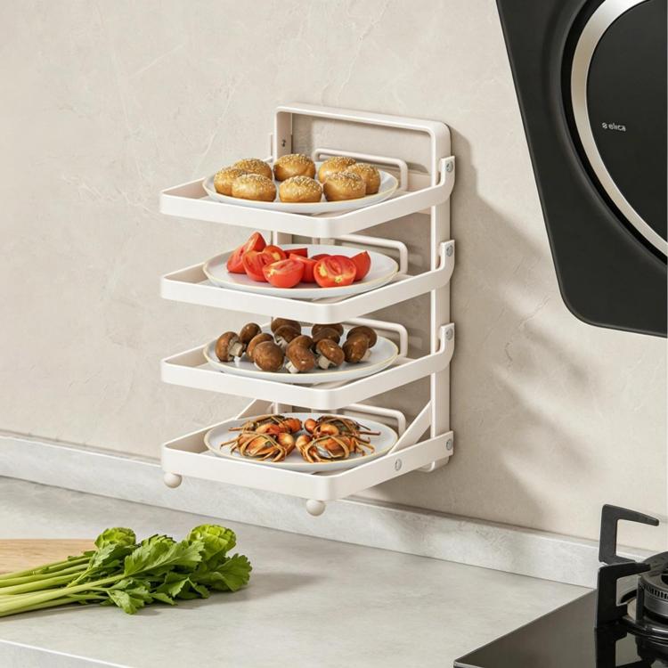 Multi-Tier Kitchen Food Preparation Rack Foldable Storage Rack, Color: White 4-layer Wall-mounted