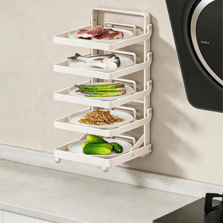 Multi-Tier Kitchen Food Preparation Rack Foldable Storage Rack, Color: White 5-layer Wall-mounted