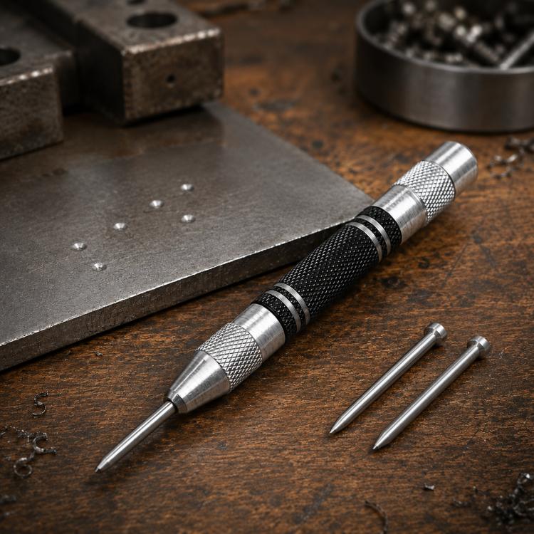 5-Inch Automatic Center Punch Spring Loaded Center Punch Tool Metal/Wood Scriber and Window Glass Breaker Emergency Escape Tool with 2 Spare Tips