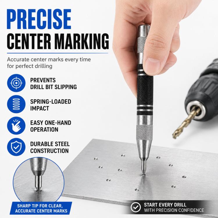 5-Inch Automatic Center Punch Spring Loaded Center Punch Tool Metal/Wood Scriber and Window Glass Breaker Emergency Escape Tool with 2 Spare Tips