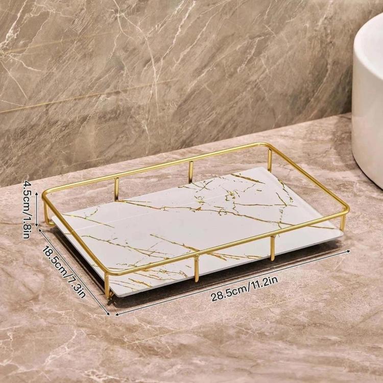 Bathroom Cosmetic Storage Rack, Vanity Countertop Tray, Spec: Large White Gold